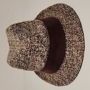 August Trilby Tweed Fedora Hat Brown Tan White Wool Floral Lining OS